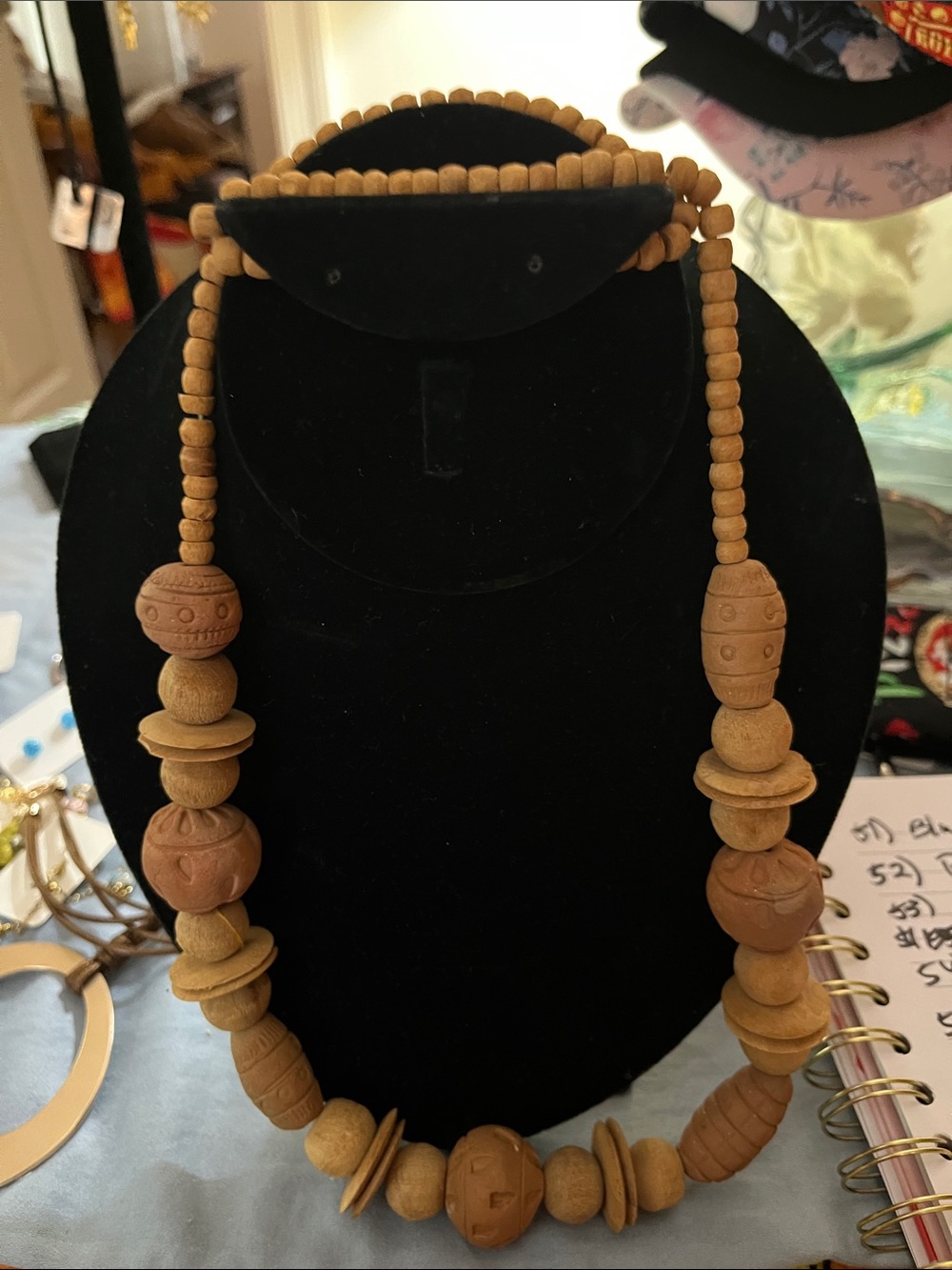 #55 - Handcrafted Wood Bead Necklace - Natural Light Wood - No Clasp
